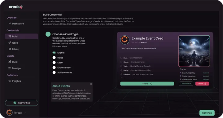 Creds.xyz Build Credential screen