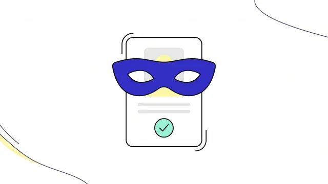 Illustration of an identity card with an eye mask covering the photo area and a tick below.