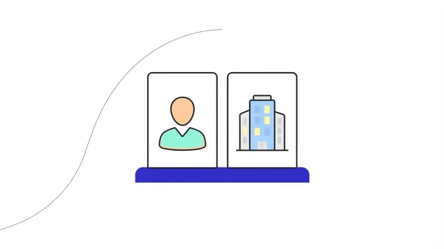Illustration of a person card and a company card standing side by side.